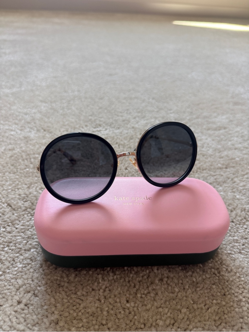 kate spade Black Round Sunglasses with Gold Bridge